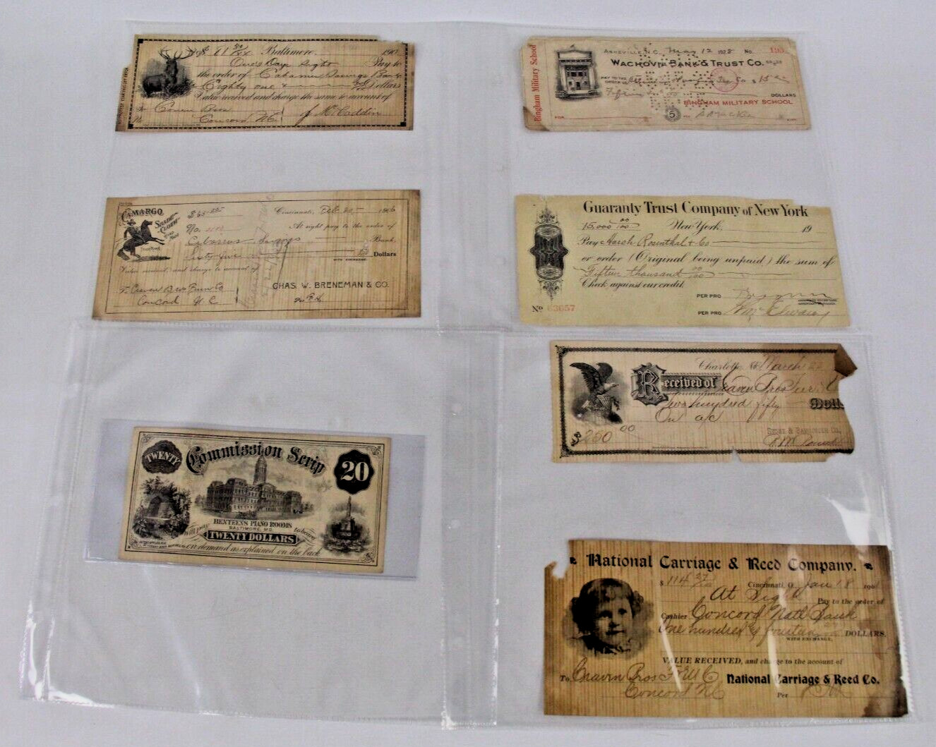 Lot of 7 Military Store Script & Antique Bank Checks