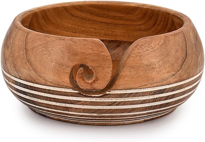 Yarn Storage Acacia Wood Hand Made by Indian Artisans Yarn Bowl for Crocheting &