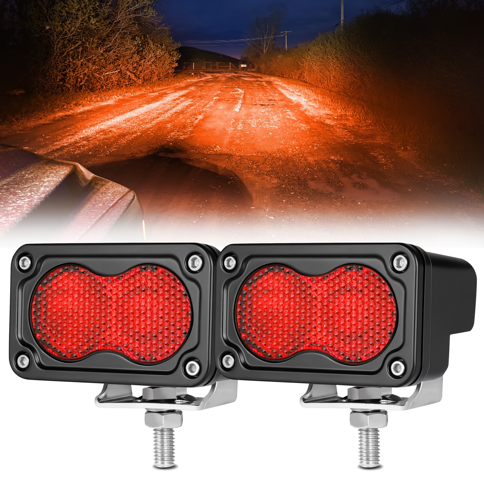 2x 3" Red LED Hunting Light Spot Flood Diffusion Night Hog Deer Fishing UTV ATV