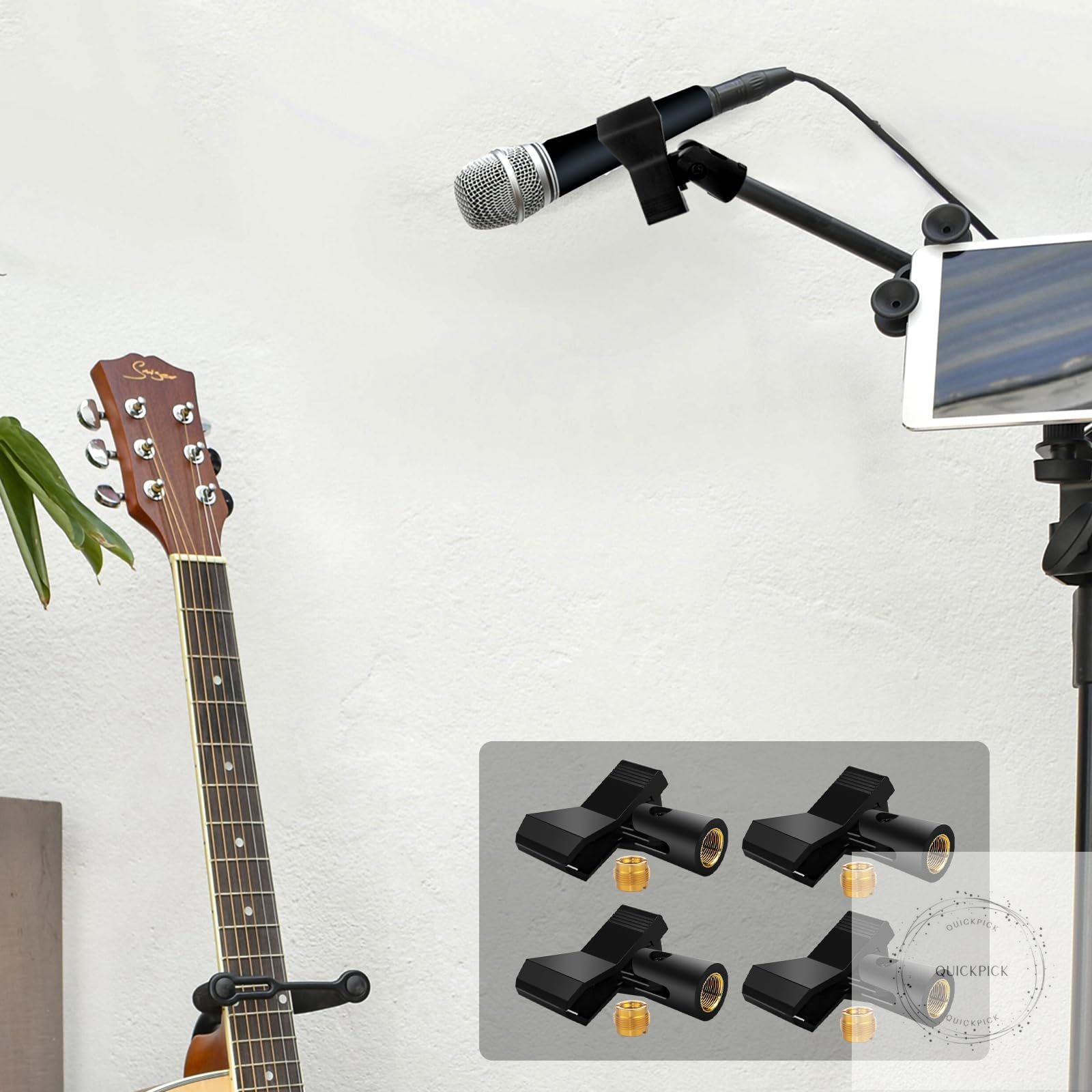 4 Pack Universal Adjustable Mic Clips for Stands, Wireless Microphone Holder