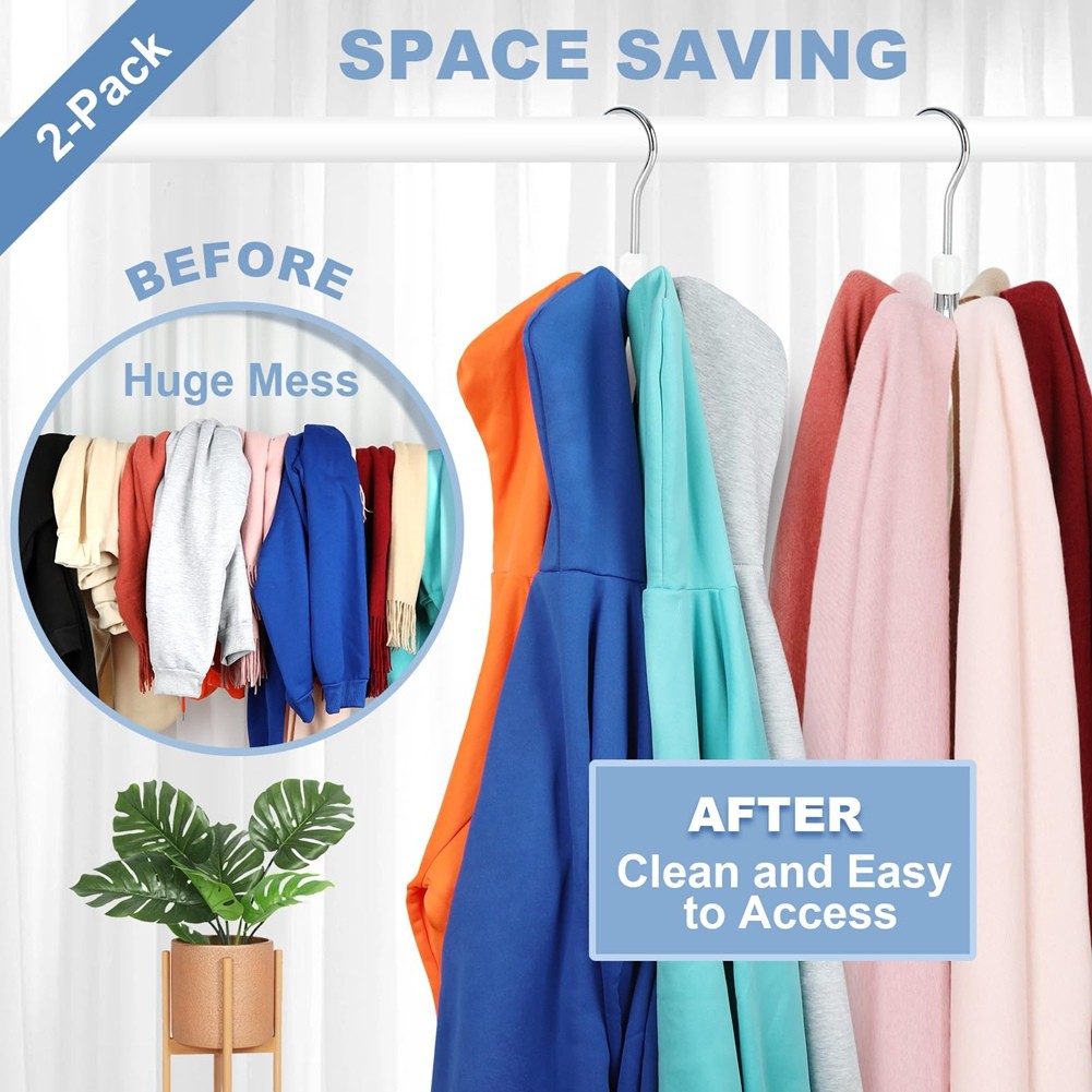 Hoodie Hangers 2-Pack with 6 Balls, 360°Swivel Purse Hanger, Scarf Hanger,1118