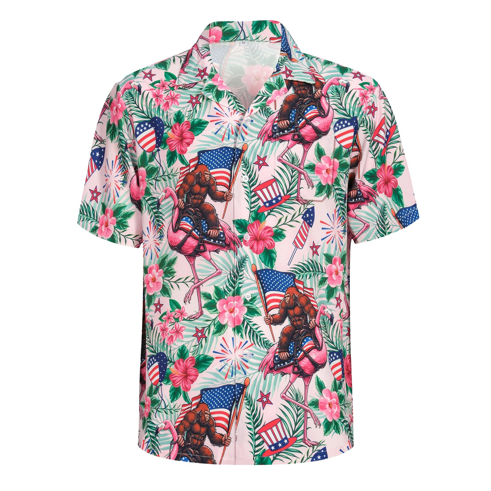 Kosgraiy Patriotic 4Th Of July Shirtsfunny Bigfoot Flamingo Hawaiian Shirt
