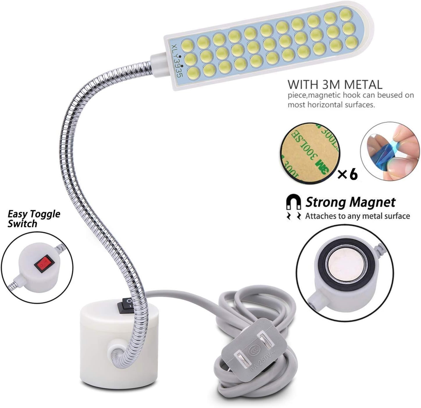 Sewing Machine Light with Magnetic Mounting Base | Gooseneck Work Light White So