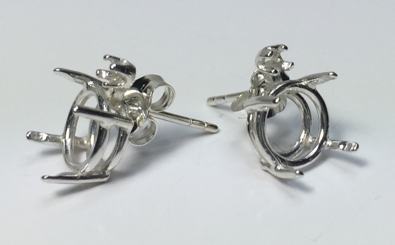 Two Round Single Accented Sterling Silver Cast Wire Pre-Notched Earrings 7-12mm