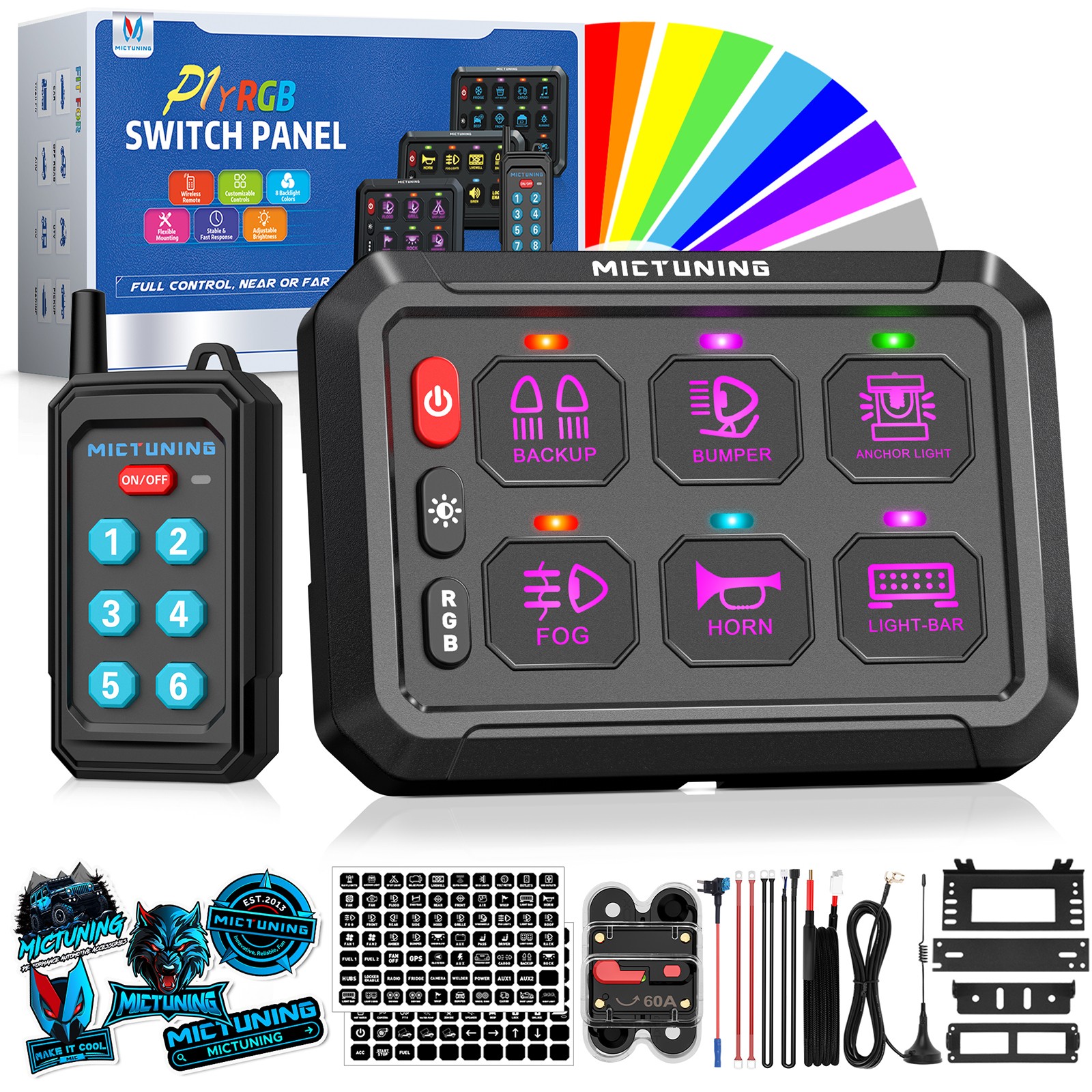 RGB 6/8/12 Gang Switch Panel Wireless Remote/APP Control LED Relay System 12/24V
