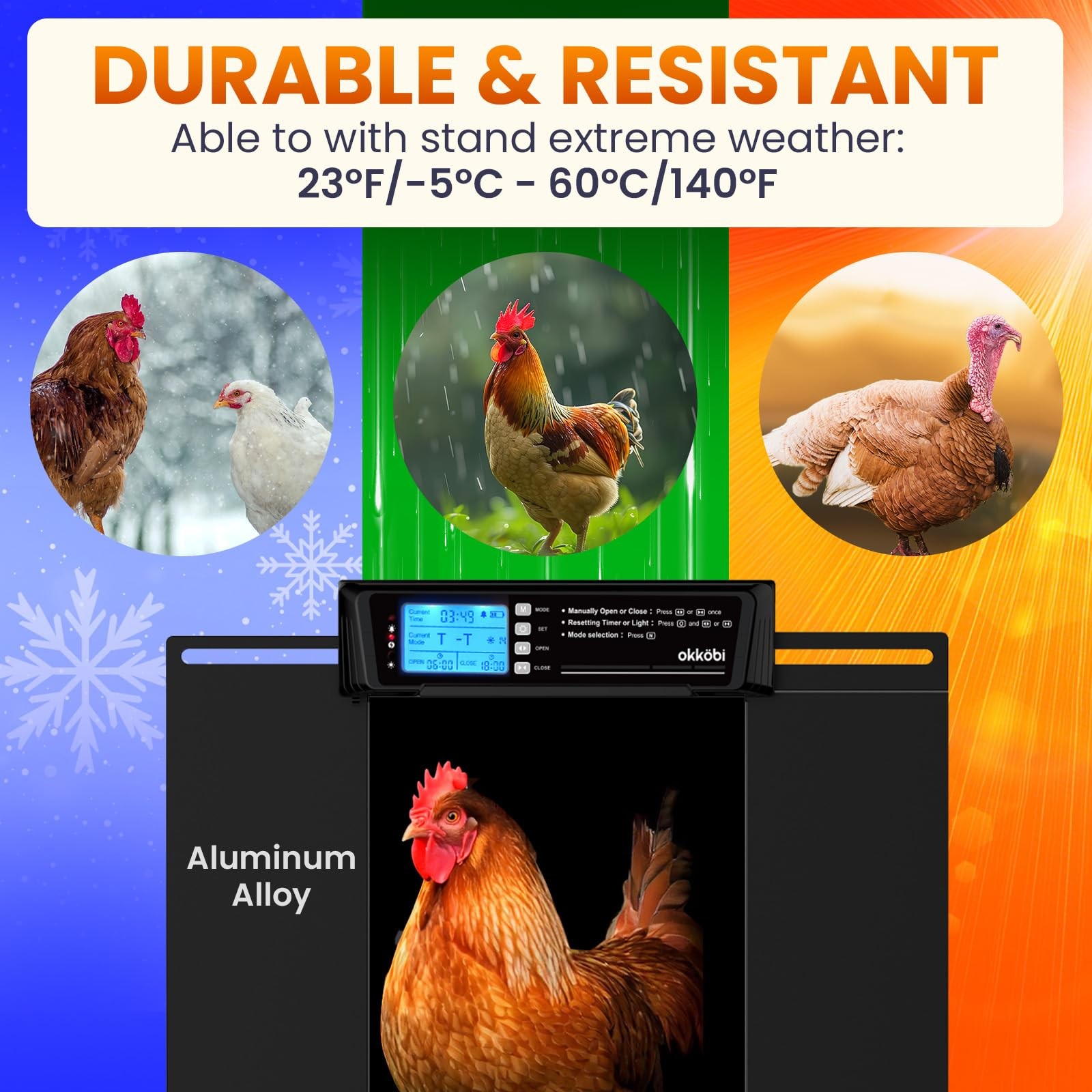 Extra Large Automatic Chicken Coop Door Solar Powered with Remote LCD Displa...