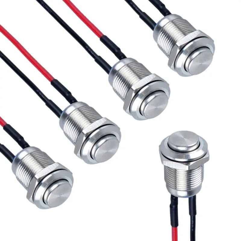 5-Pcs 12 mm Momentary Push Button Switch Waterproof Push Button Switch Round