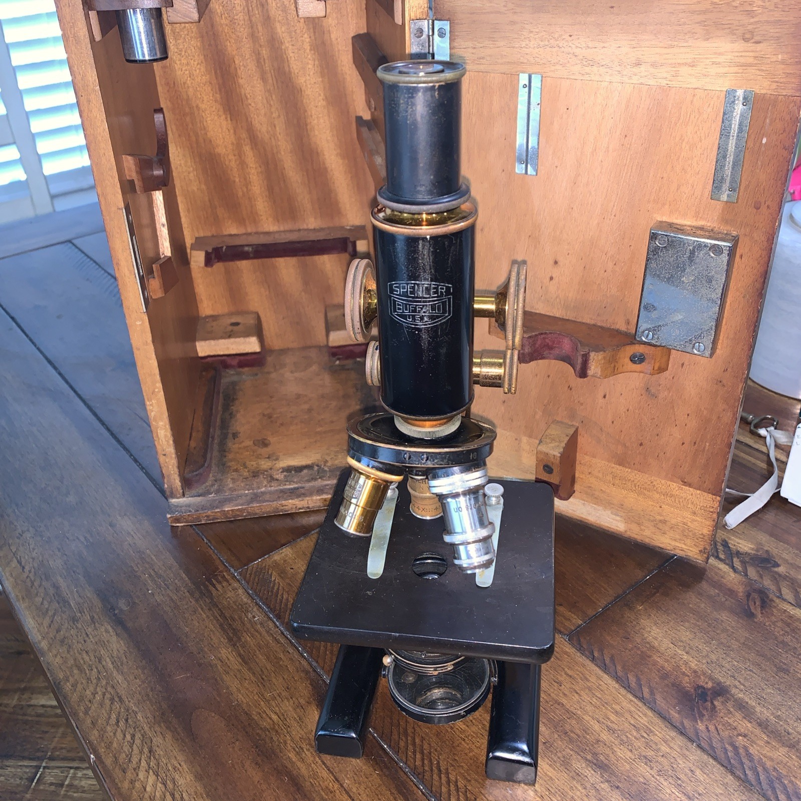 Antique 1910 SPENCER Lens Co. Brass Victorian Science Laboratory Microscope USA