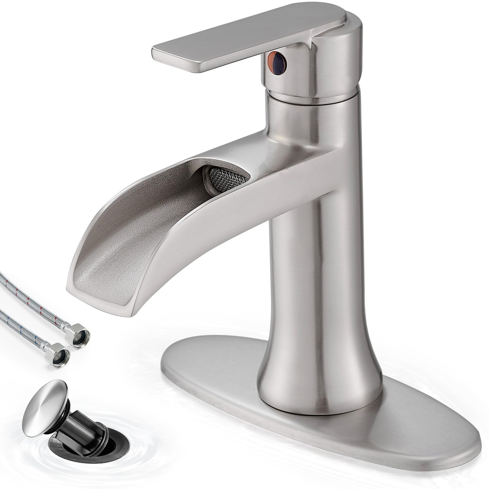 HOIGY Waterfall Faucet Single Handle Brushed Nickel