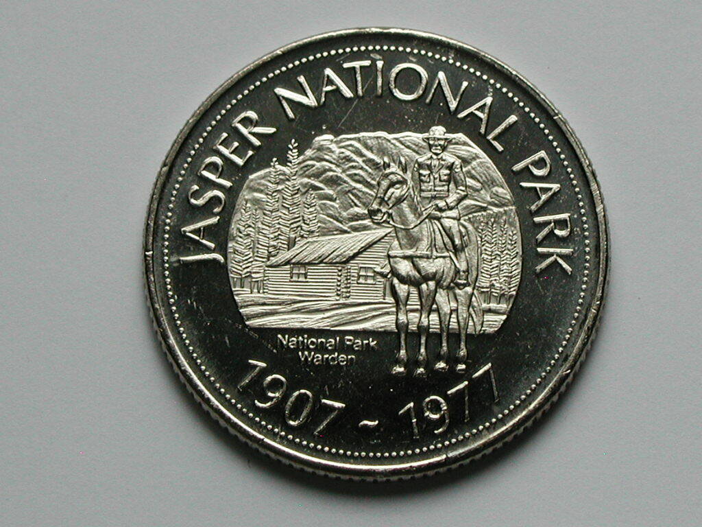 Jasper AB CANADA 1977 Souvenir Trade DOLLAR Token with National Park Warden
