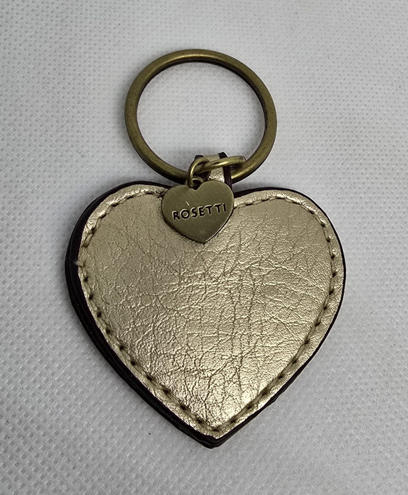 Rosetti Gold Heart Keychain Fob Charm Metallic Leather Designer Women's Gift