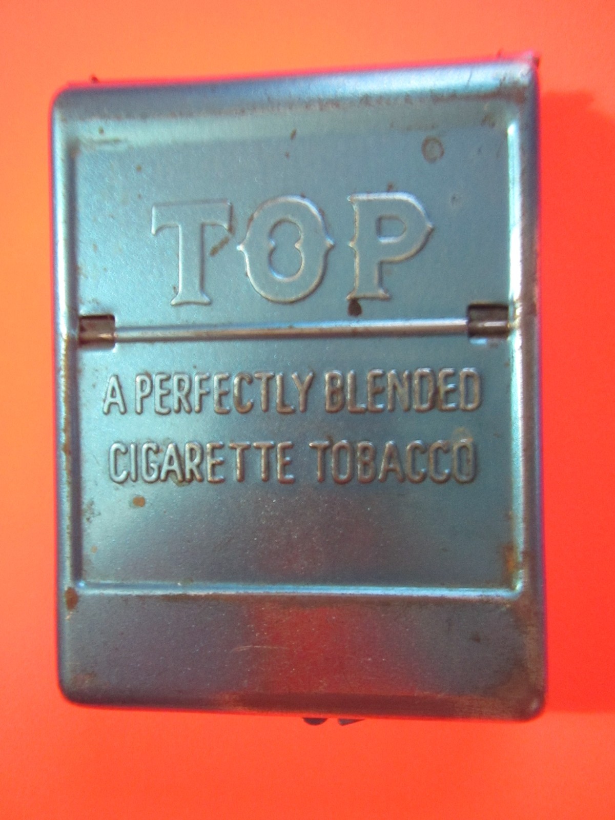 Vintage Top Blue Metal handheld Cigarette roller rolls regular size
