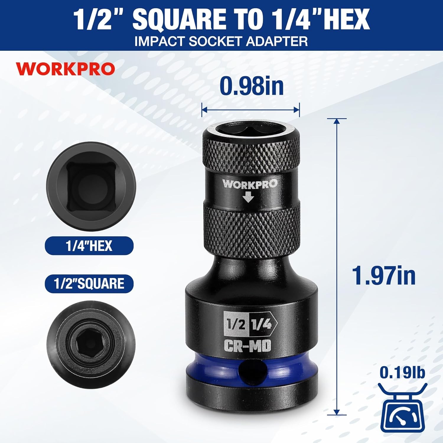 WORKPRO 1/2" Square to 1/4" Hex Quick Release Impact Socket Adapter Bit Holder