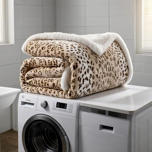 Electric Heated Blanket Queen Size 84x90inches-Queen E-beige Leopard Print