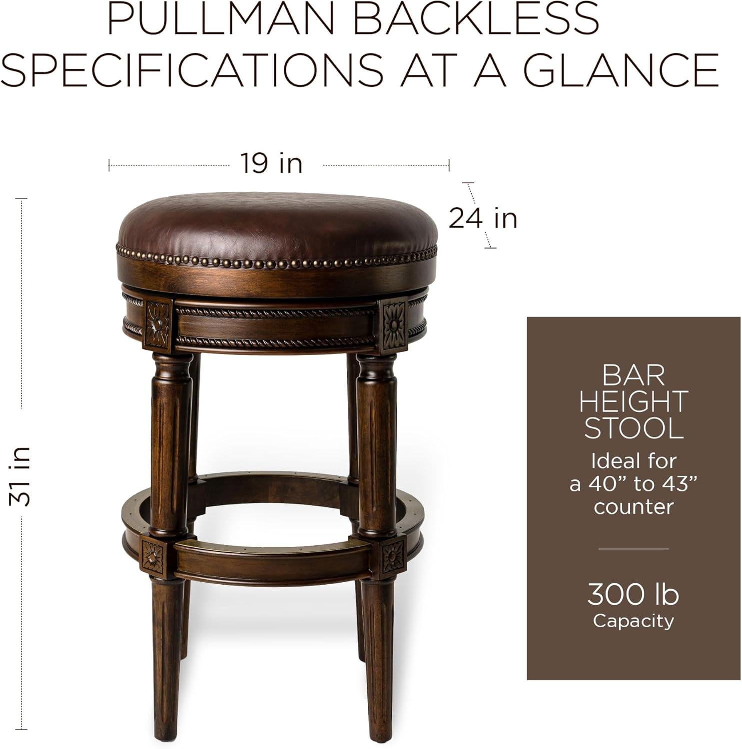 31" Dark Walnut Backless Barstool with Vintage Brown Vegan Leather Seat