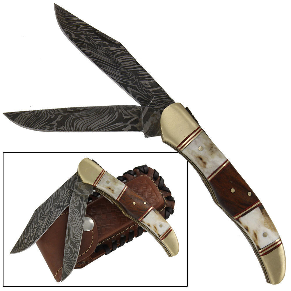DOUBLE BLADE GUILD DAMASCUS STEEL POCKET FOLDING KNIFE TACTICAL - SELF DEFENCE