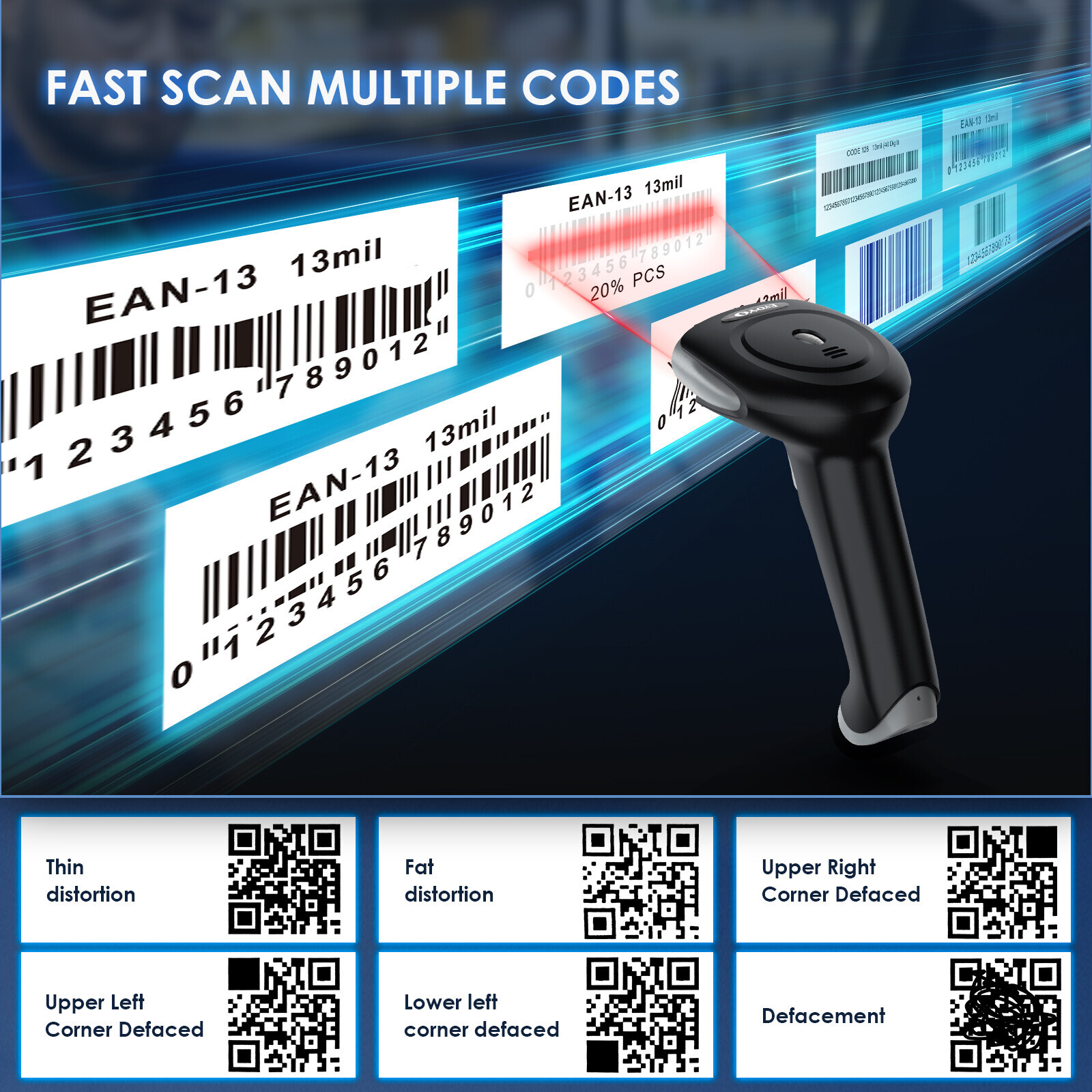 Eyoyo 2D 1D QR Code Barcode Scanner Automatic Fast Precise scanning for Phone PC