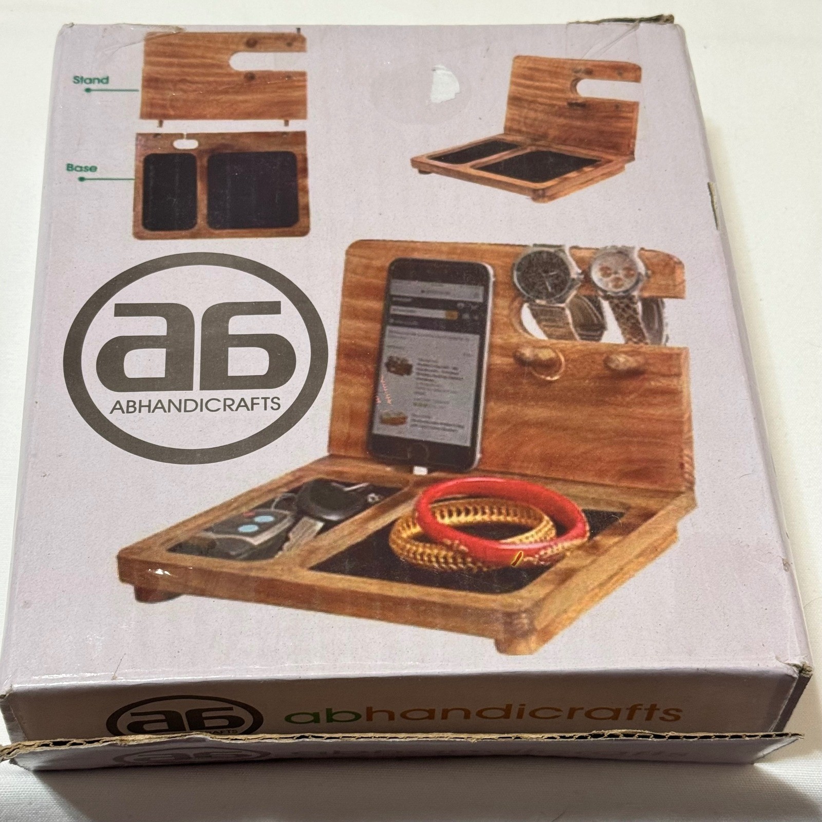 ABHandicrafts Wooden Docking Station Desk Organizer Phone Stand Watch Holder New