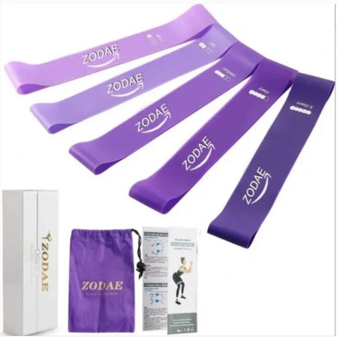 Zodae Resistance Loop Exercise Band Full Set For Fitness Home Gym w/ Exercises