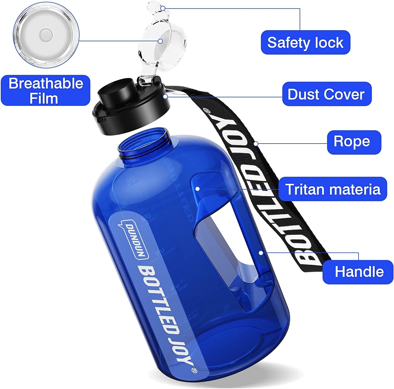 🔥🔥 Plastic Water Bottle BPA-Free Food-Safe Jug Handle 17 Oz Blue