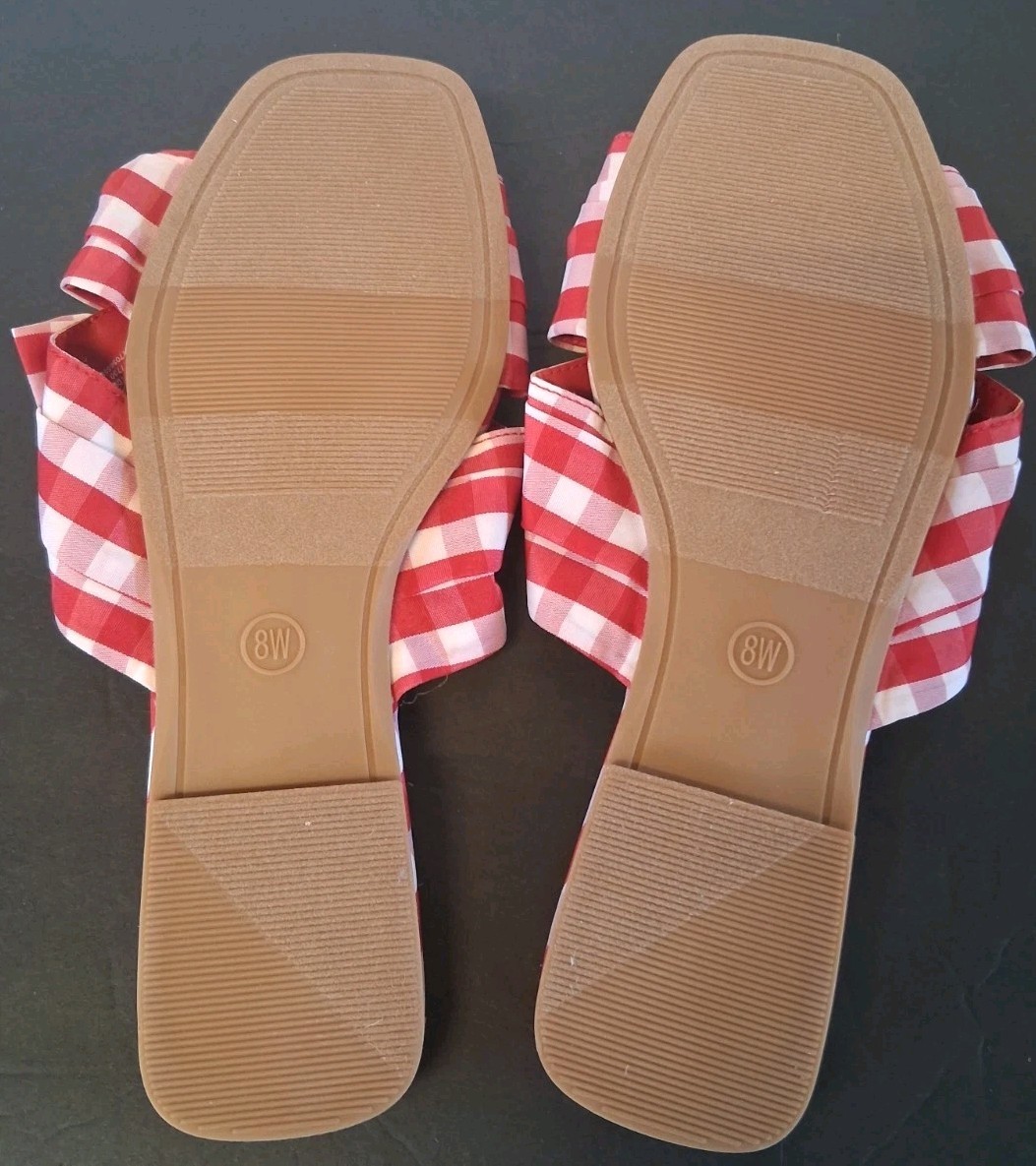 A New Day Women's Scarlet Gingham Bow Flat Sandals Red