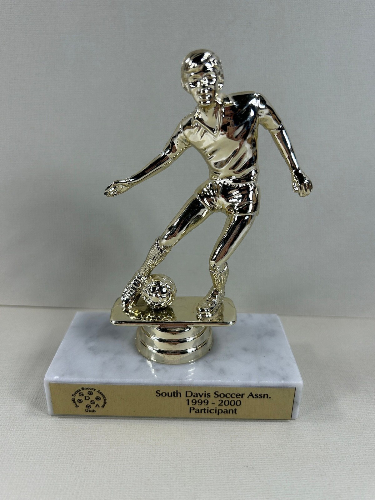Soccer Trophy Male Player Marble Base 5 1/2" Tall Italy Vintage 1999-2000