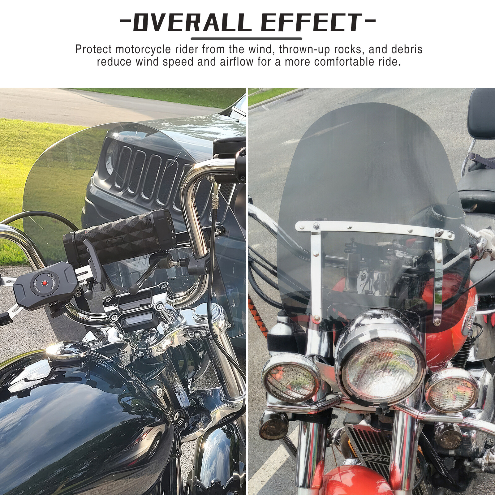 For Harley Wide Glide 18x16" Windshield Windscreen Large Smoke 7/8 1" Handlebars