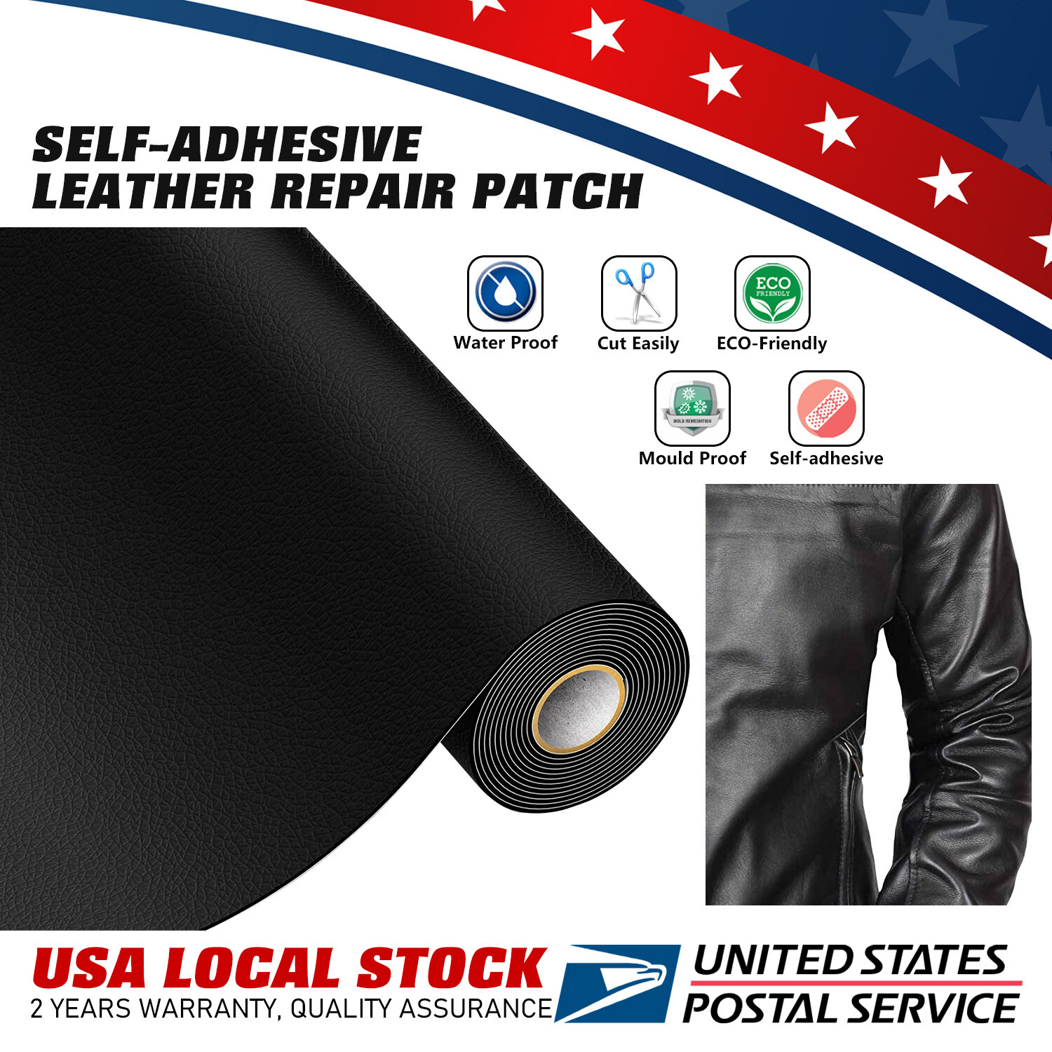 Leather Repair Tape Self-Adhesive Patch for Car Seat Couch Furniture Sofa Black