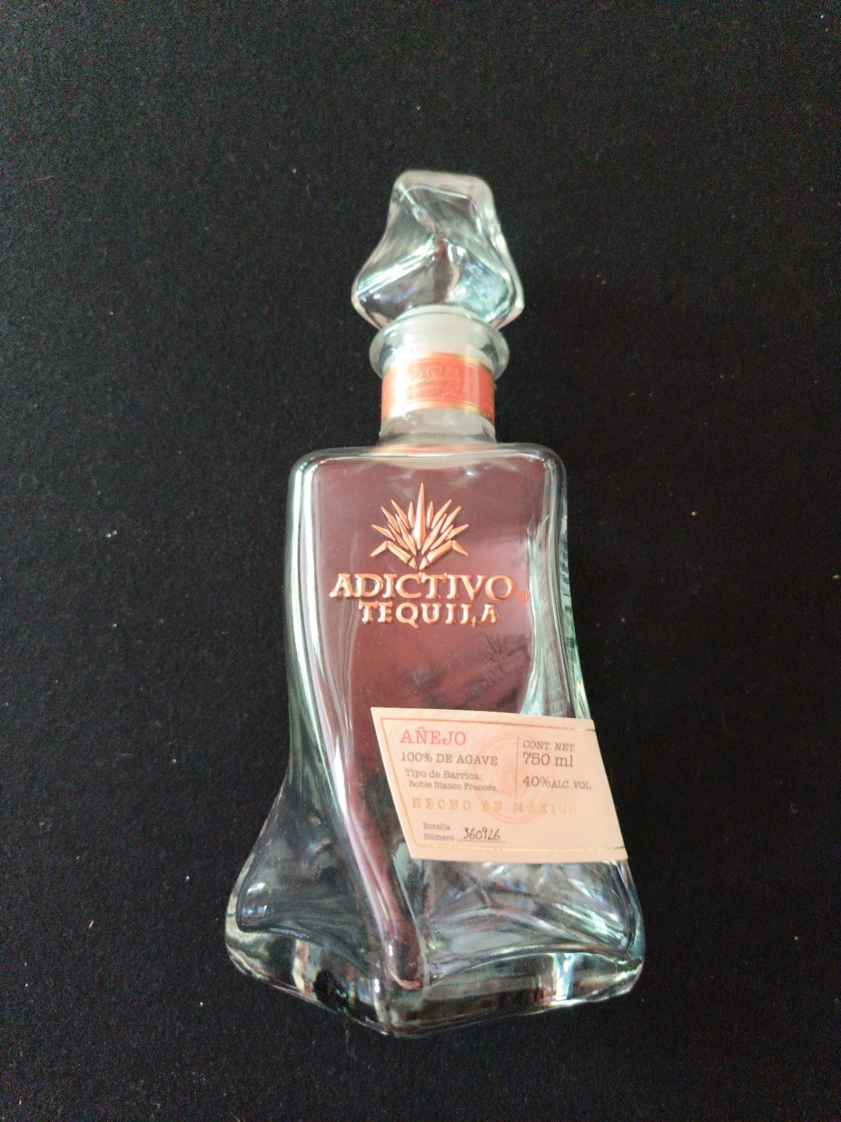 Adictivo Anjeo Tequila Bottle 750ml EMPTY With Topper Flask - Clear