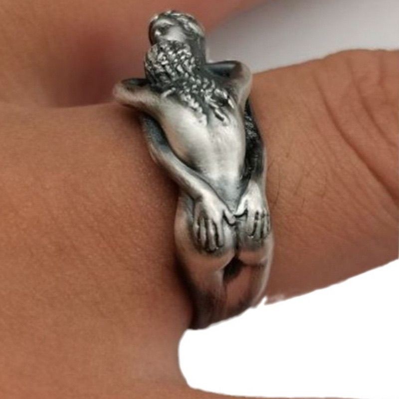 Adam and Eve Hugging Human Shaped Ring Unique Couple Finger Ring Unisex Jewelry