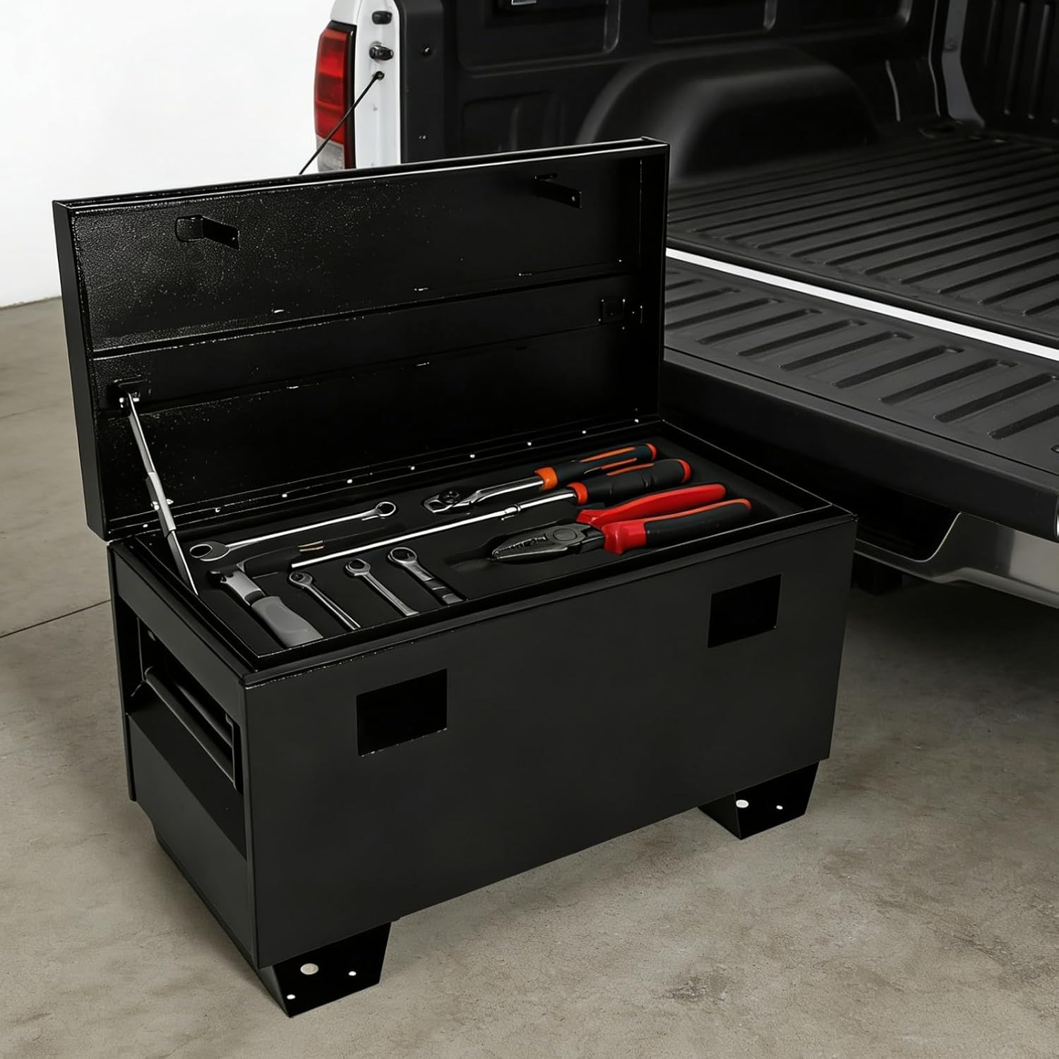 36" Job Site Box Portable Tool Storage Rust-Resist Powder Coated Black