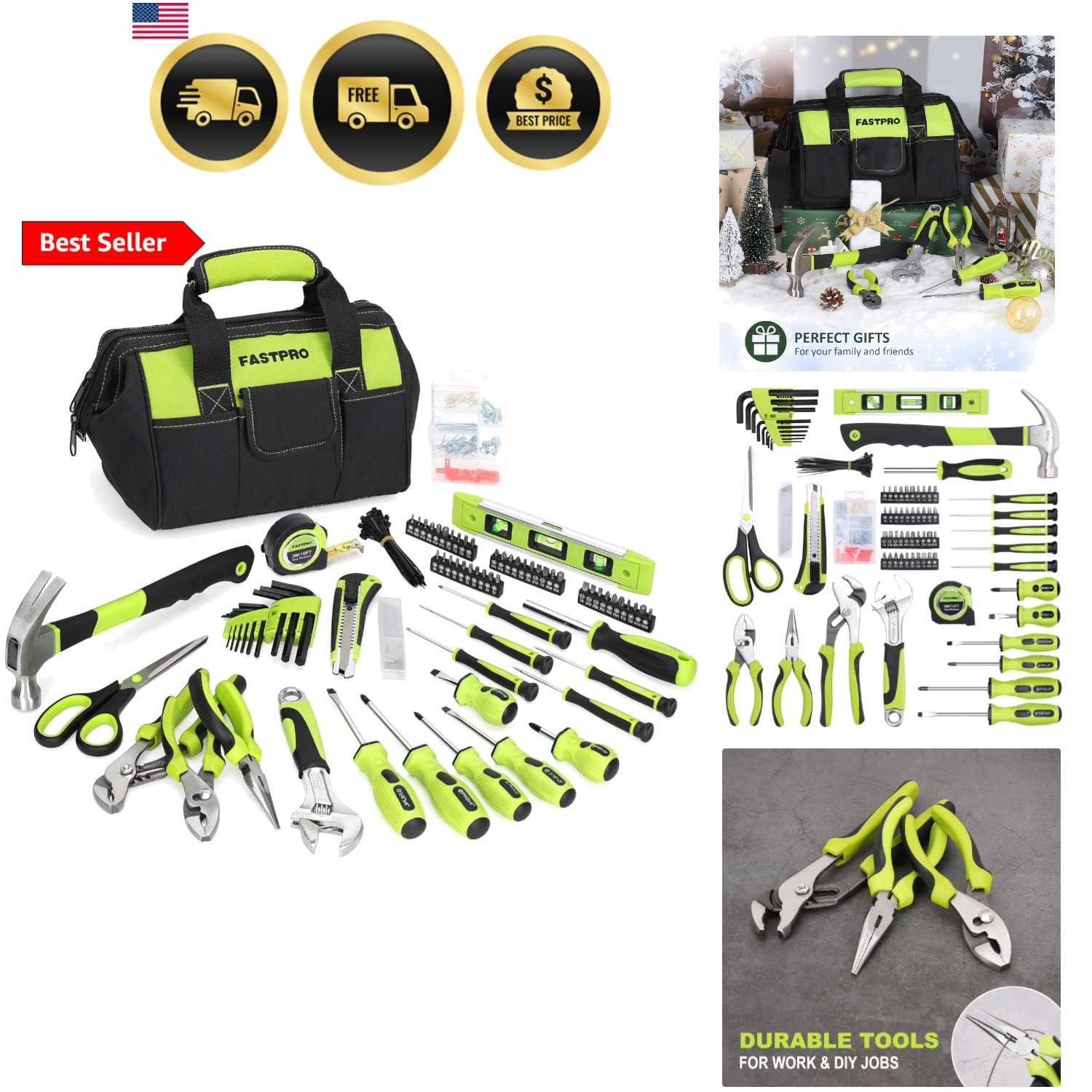 220-Piece Home Tool Set, Household Repairing Tool Kit, with 12-Inch Wide Mout...