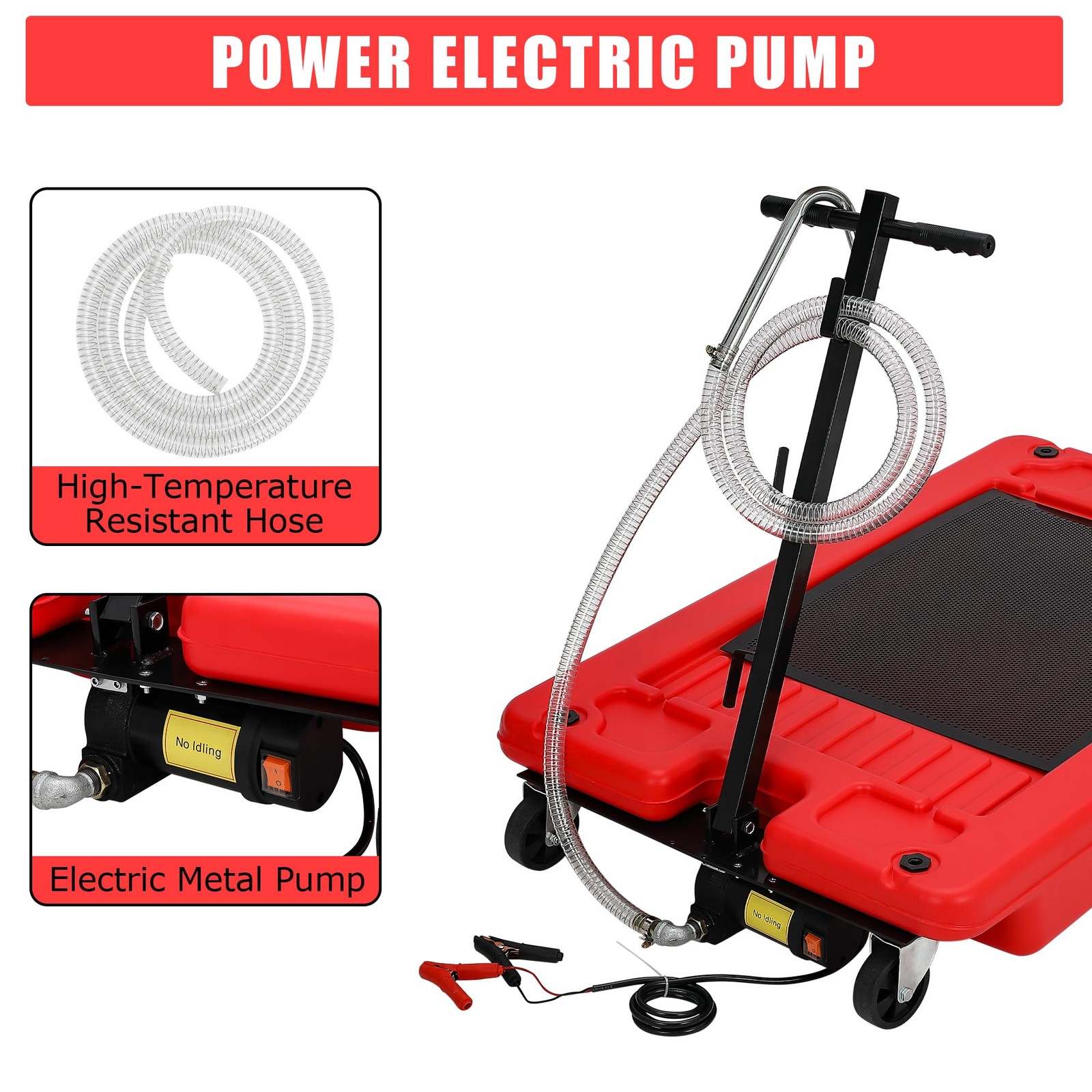 ⭐17Gallon Oil Drain Pan w/12V Electric Pump,Low Profile Oil Change Pan w/Handle