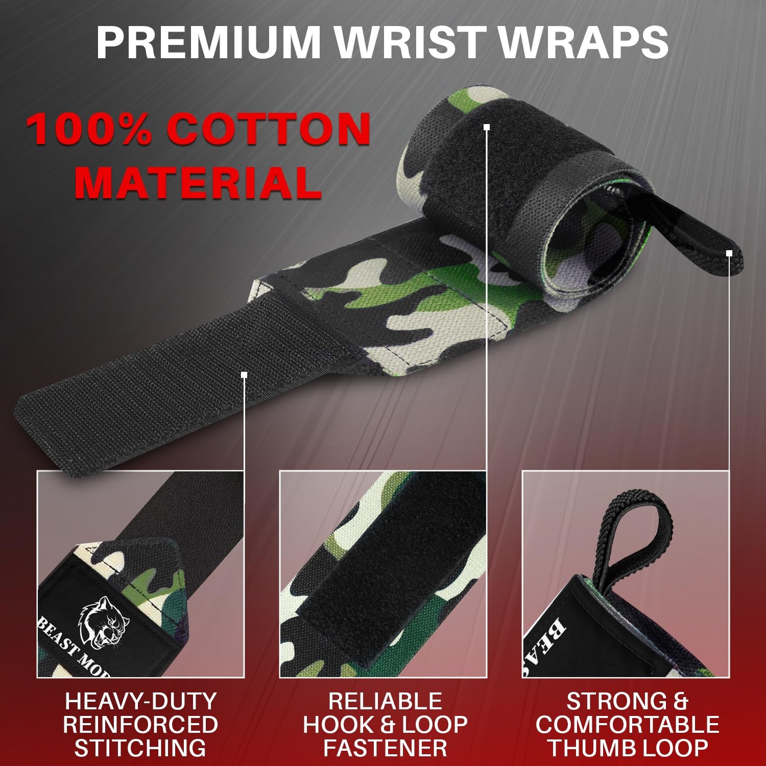 HeavyDuty Weightlifting Wrist Wraps with Thumb Loop for Powerlifting & Training