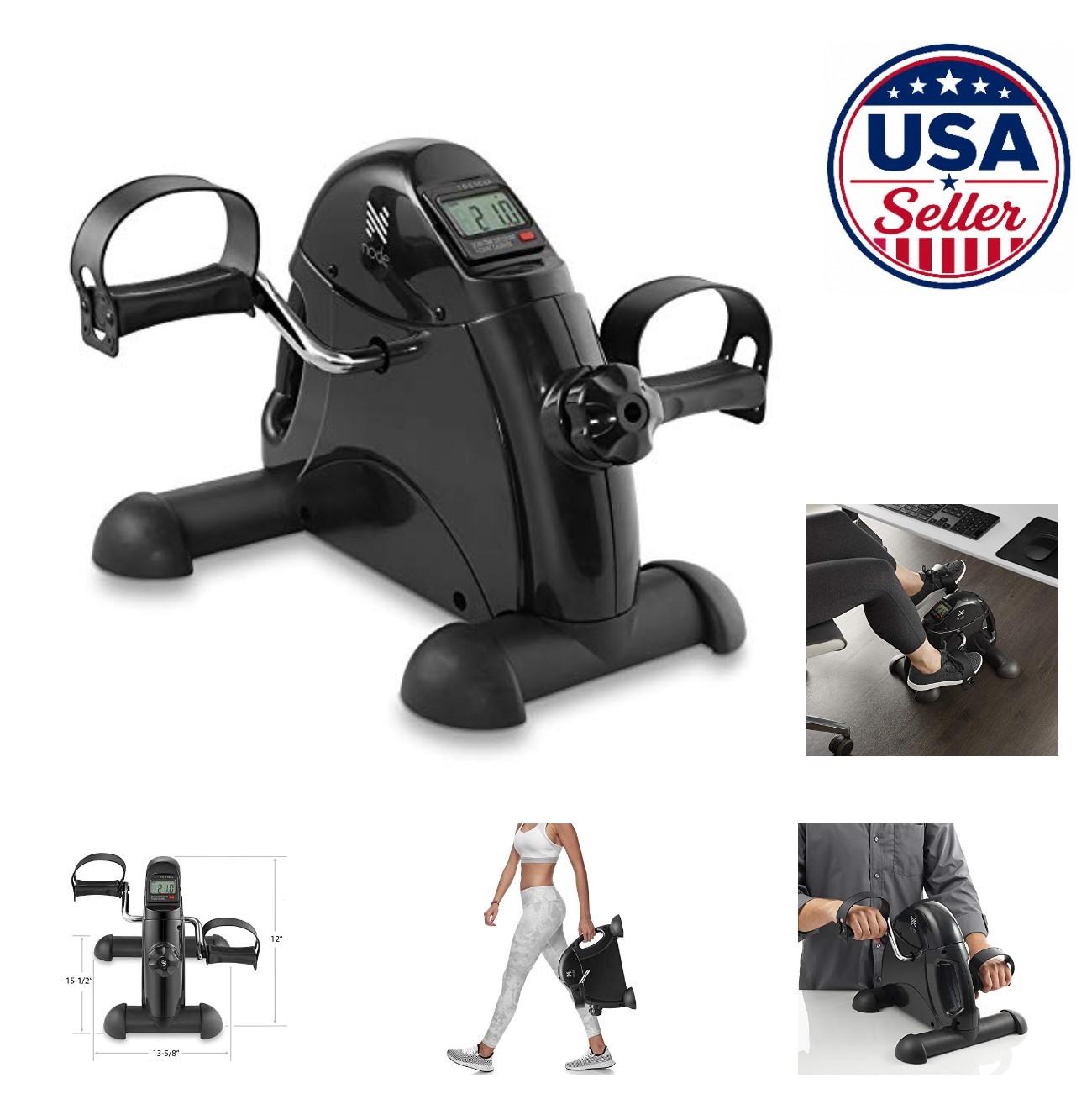 Under Desk Exercise Bike Pedal Exerciser Weighted Flywheel Adjustable Tension