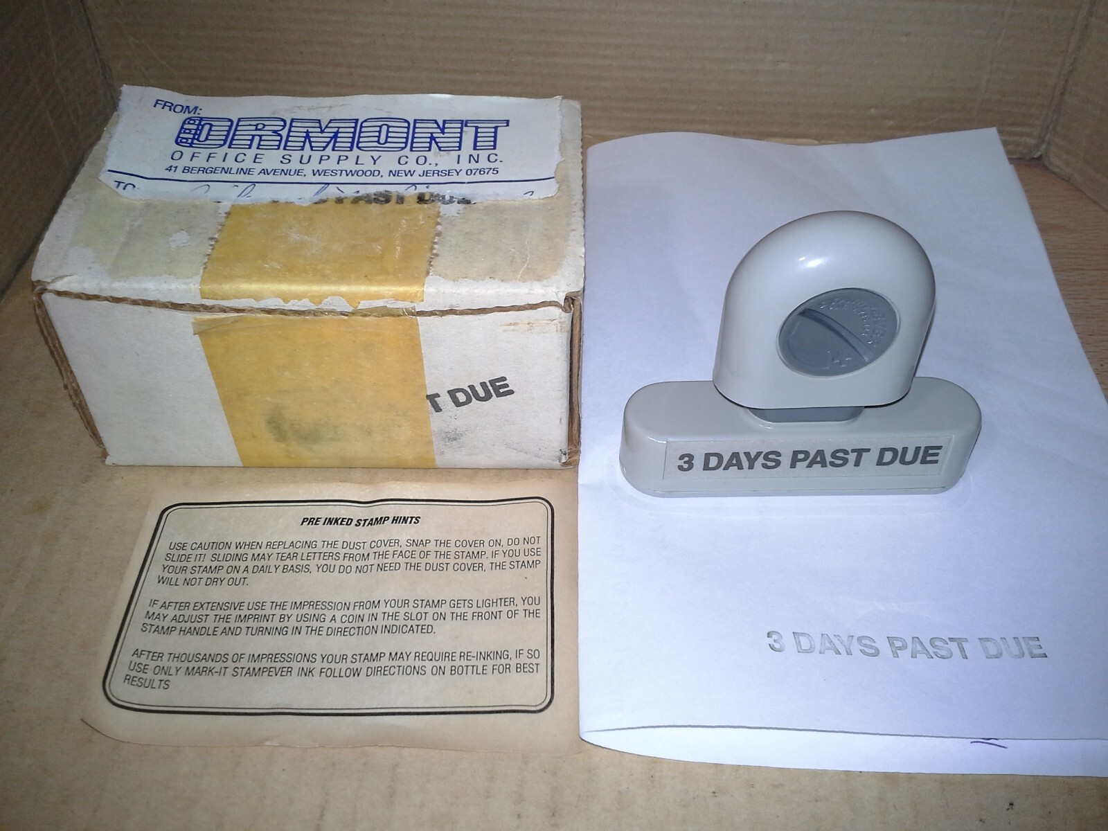 Vintage. Stamp-Ever. 3 Days Past Due Rubber Stamp Black Ink. Working. VGC