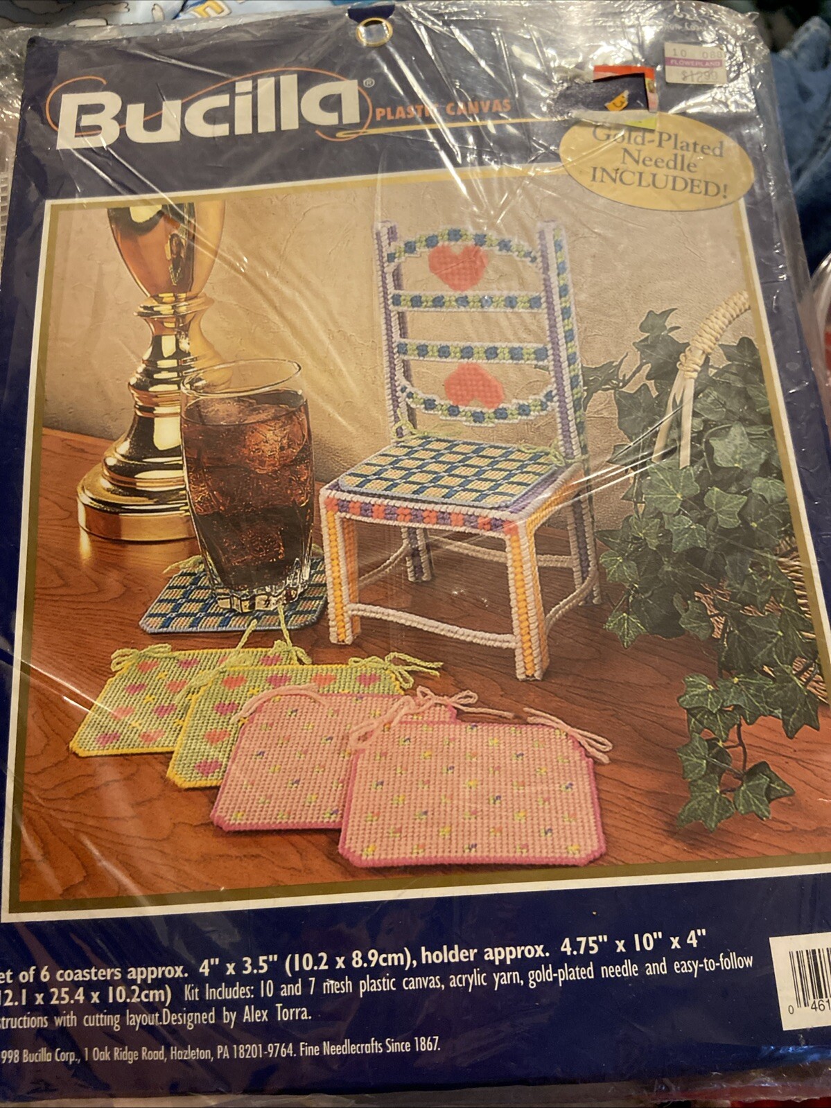 1998 Bucilla "Chair & Cushion Coasters" Plastic Canvas Kit #6247 NEW & Sealed