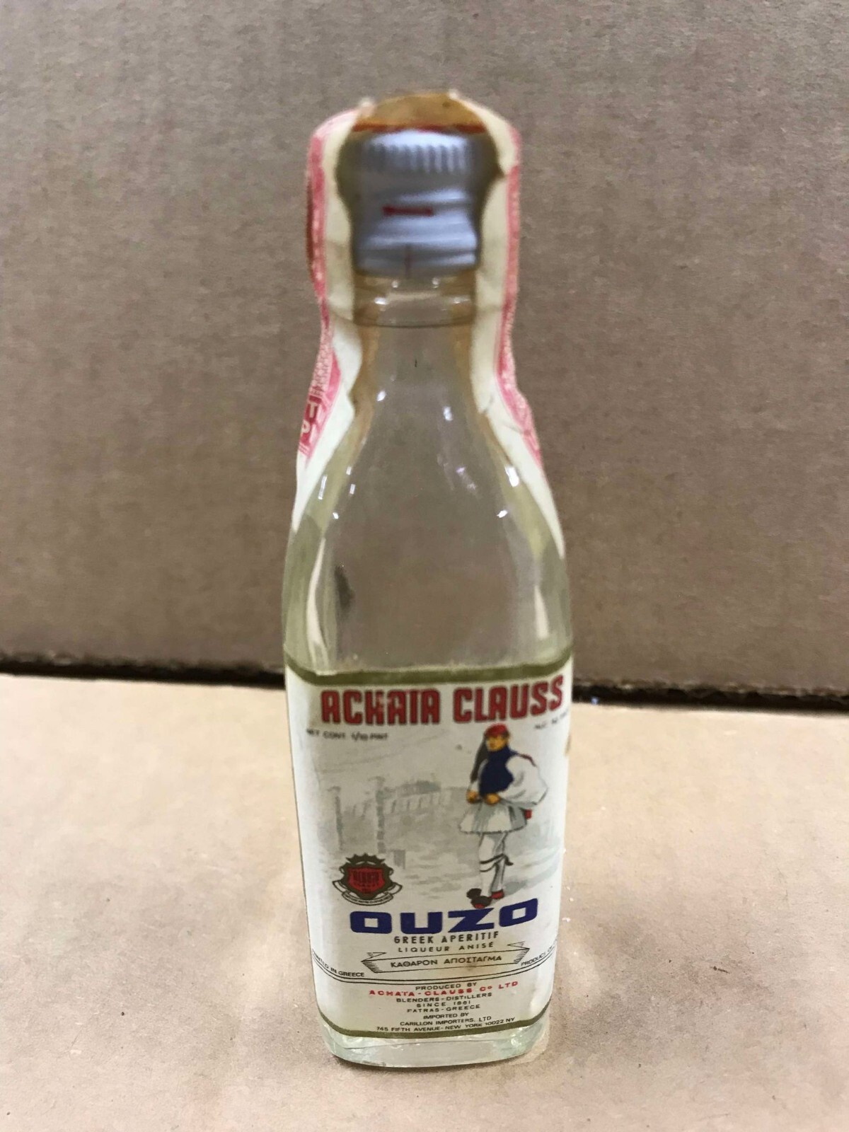 Vintage Achaia Clauss Ouzo Anise Liqueur Empty Mini Bottle