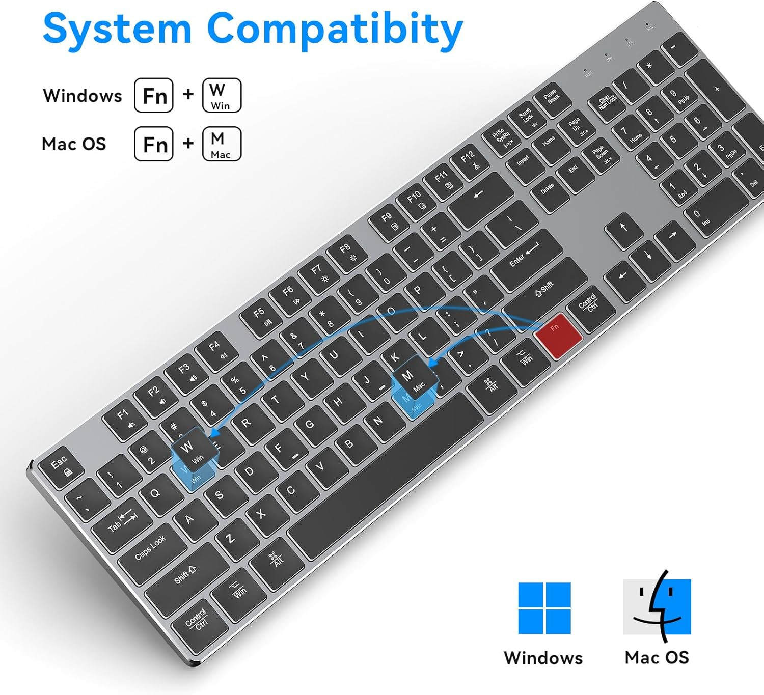 Wired Backlit Keyboard for Windows/Mac,Aluminum Slim & Quiet Full Size
