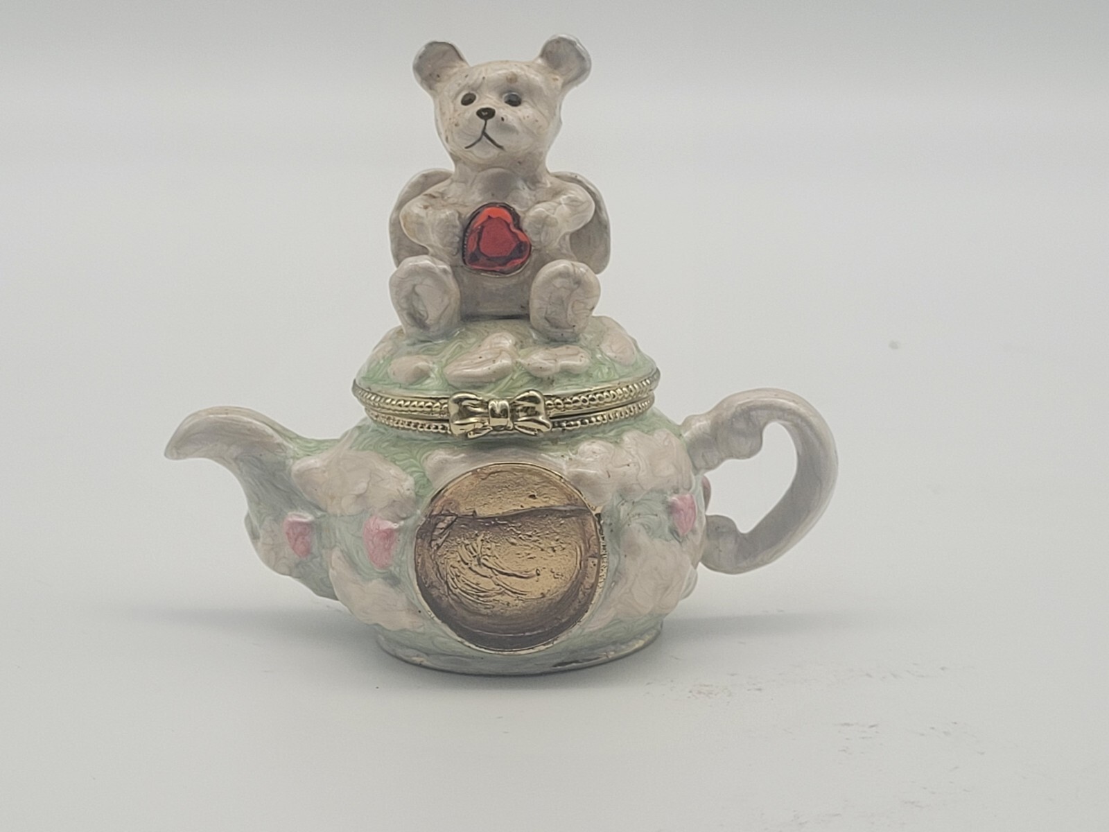 Teddy bear sitting on a teapot Trinket Box