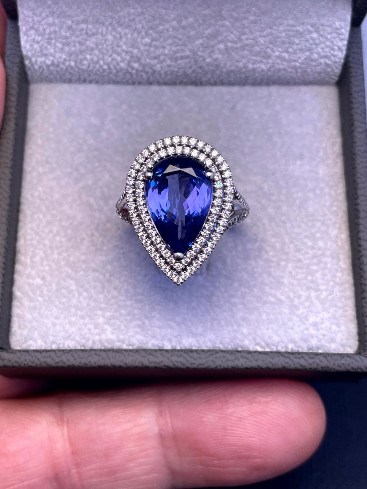 5.70 Ct Pear Cut Natural sapphire Diamond Ring 14K Solid White Gold Ring Size 7