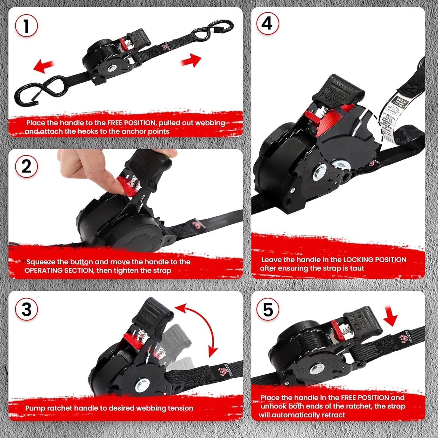 Expandable Ratchet Strap 4-Piece Set, 1500 lbs Breaking Strength