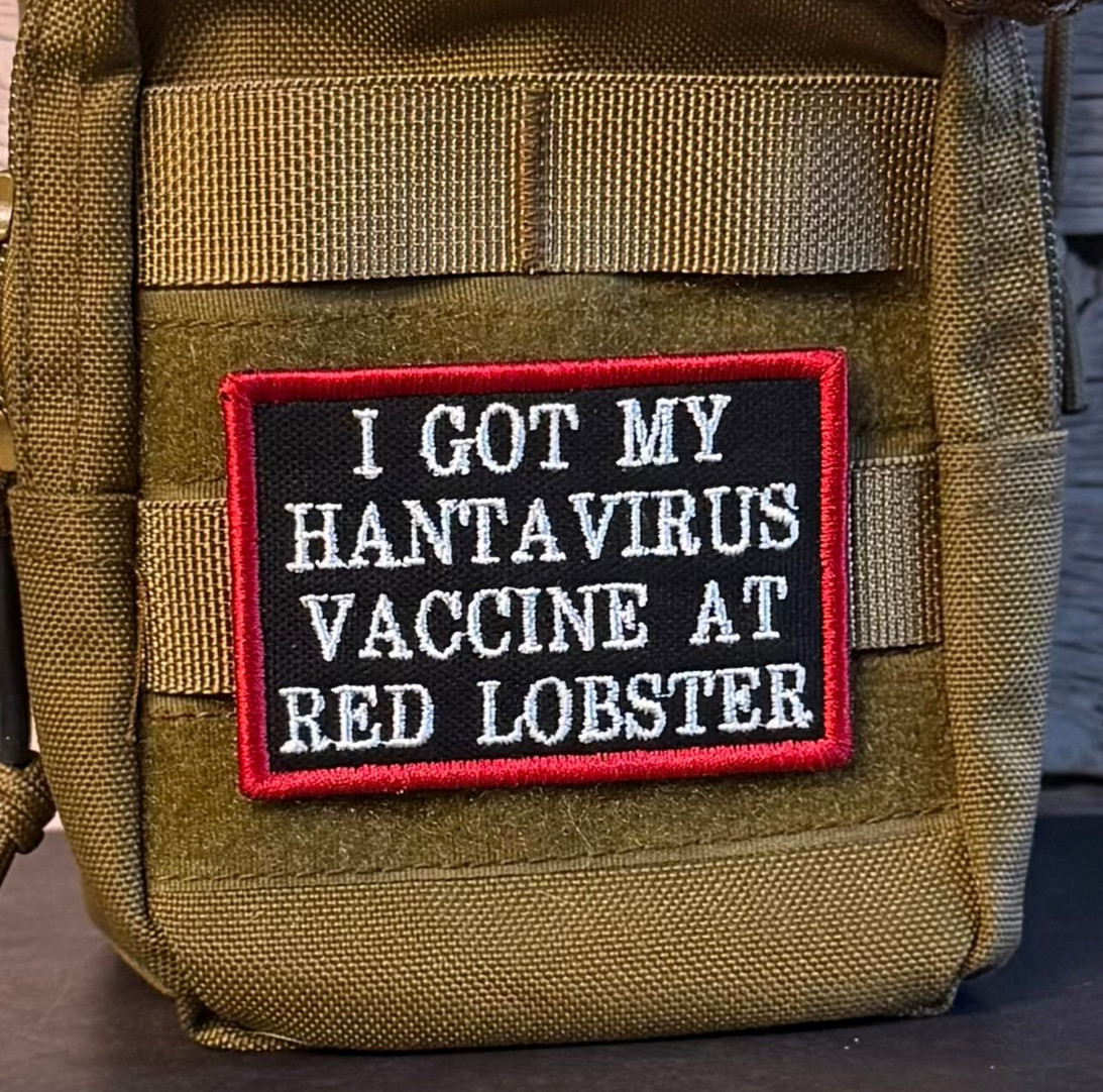 Hantavirus Vaccine Red Lobster Funny Morale Patch 2x3" | VELCRO® Brand Fastener