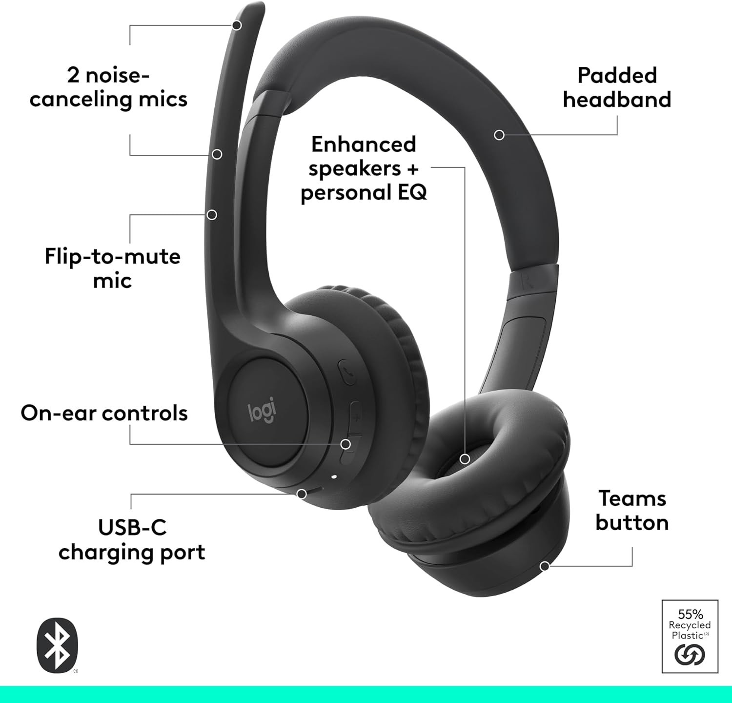 Logitech Zone 305 Business Wireless Bluetooth Headset for Microsoft Teams PC MAC