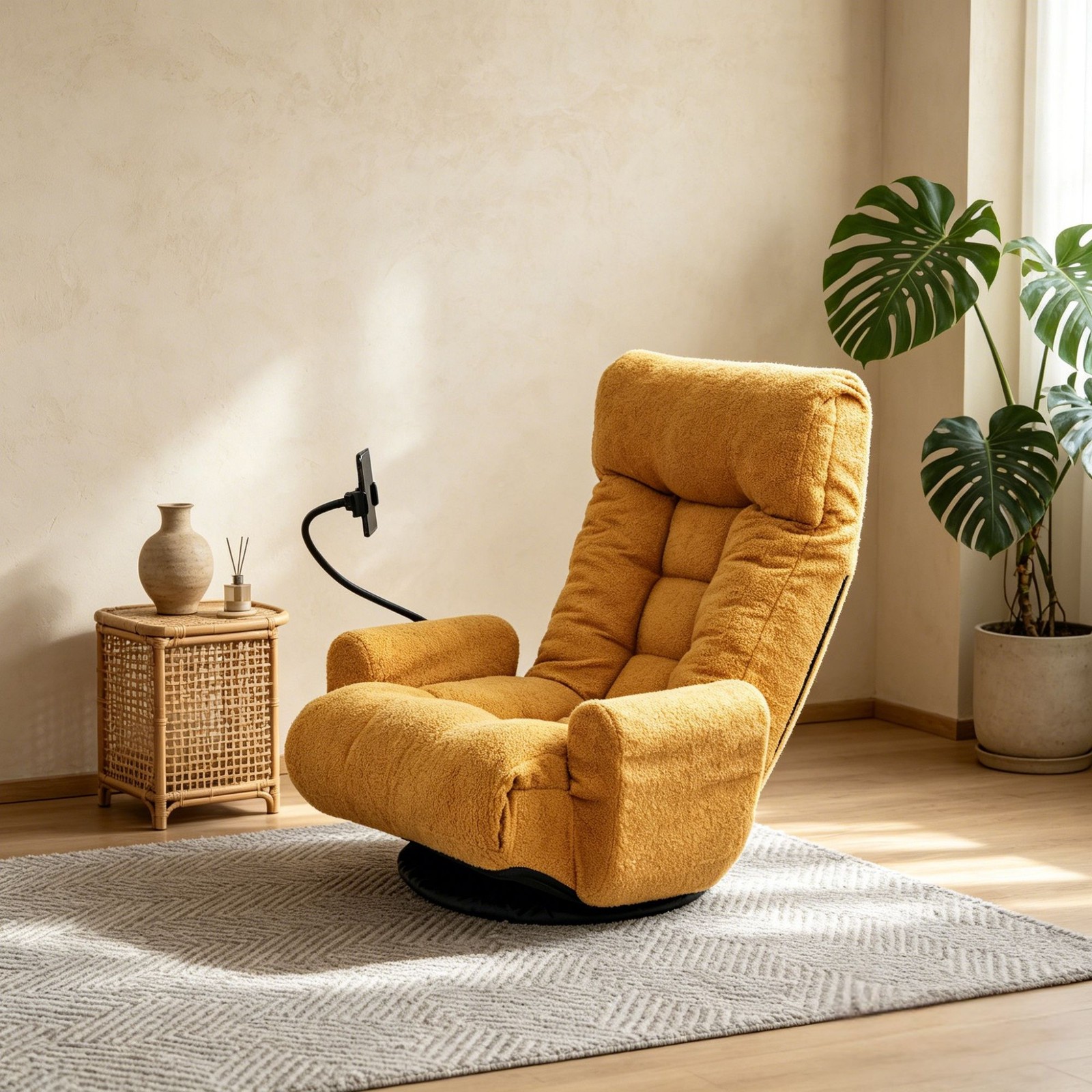 Adjustable Lounge Sofa Chair 360° Rotatable Yellow Cotton