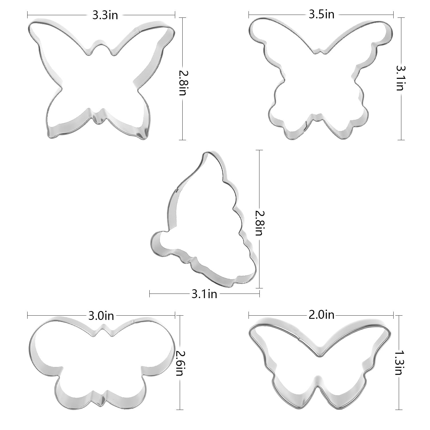 5Pack Butterfly Cookie Cutter Set, Stainless Steel Butterfly Wings Shaped Bak...