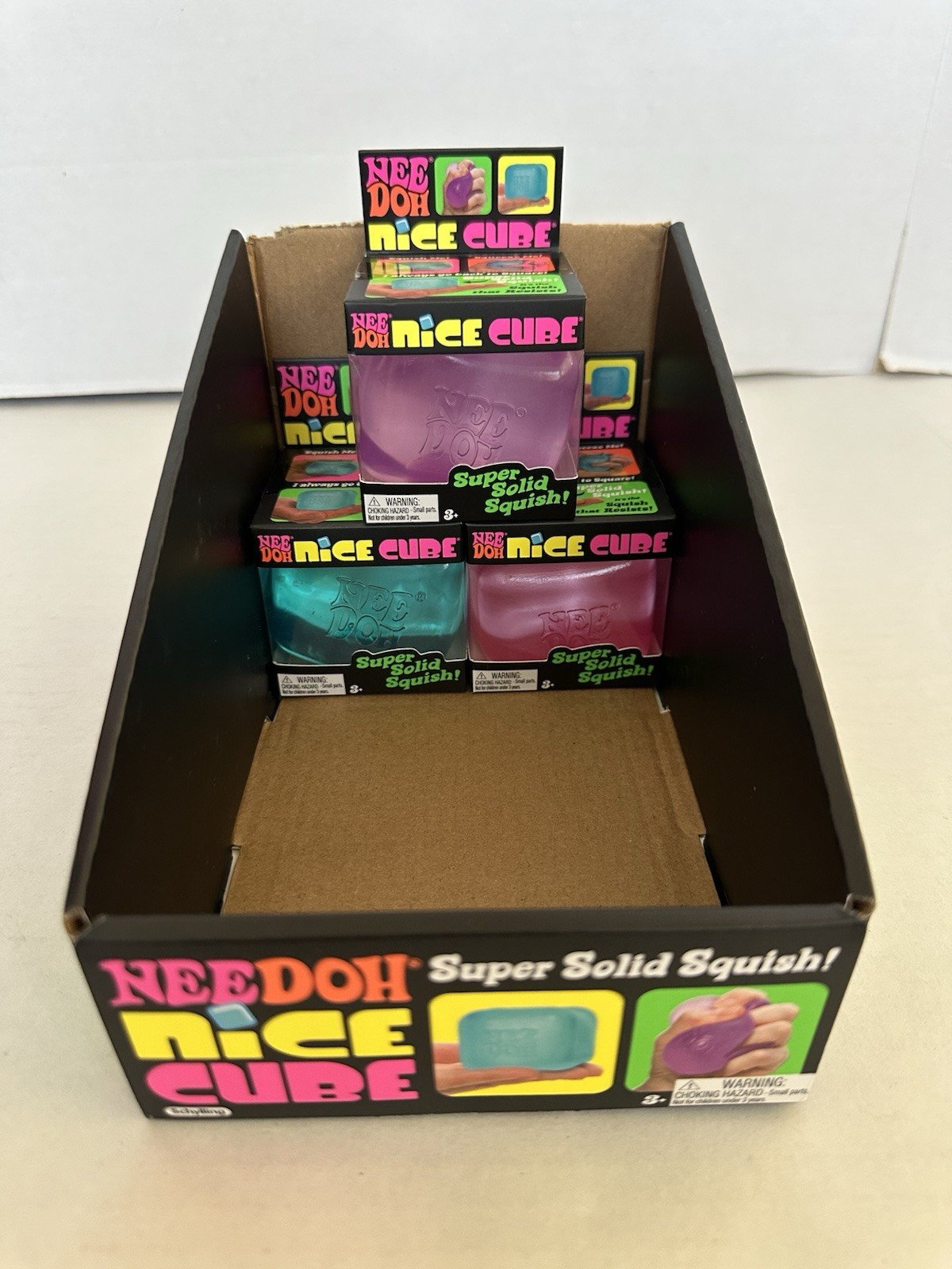 3 Pks NEEDOH Nice Cube Super Solid Squish Pink Blue Purple NIB Retail Display Bx