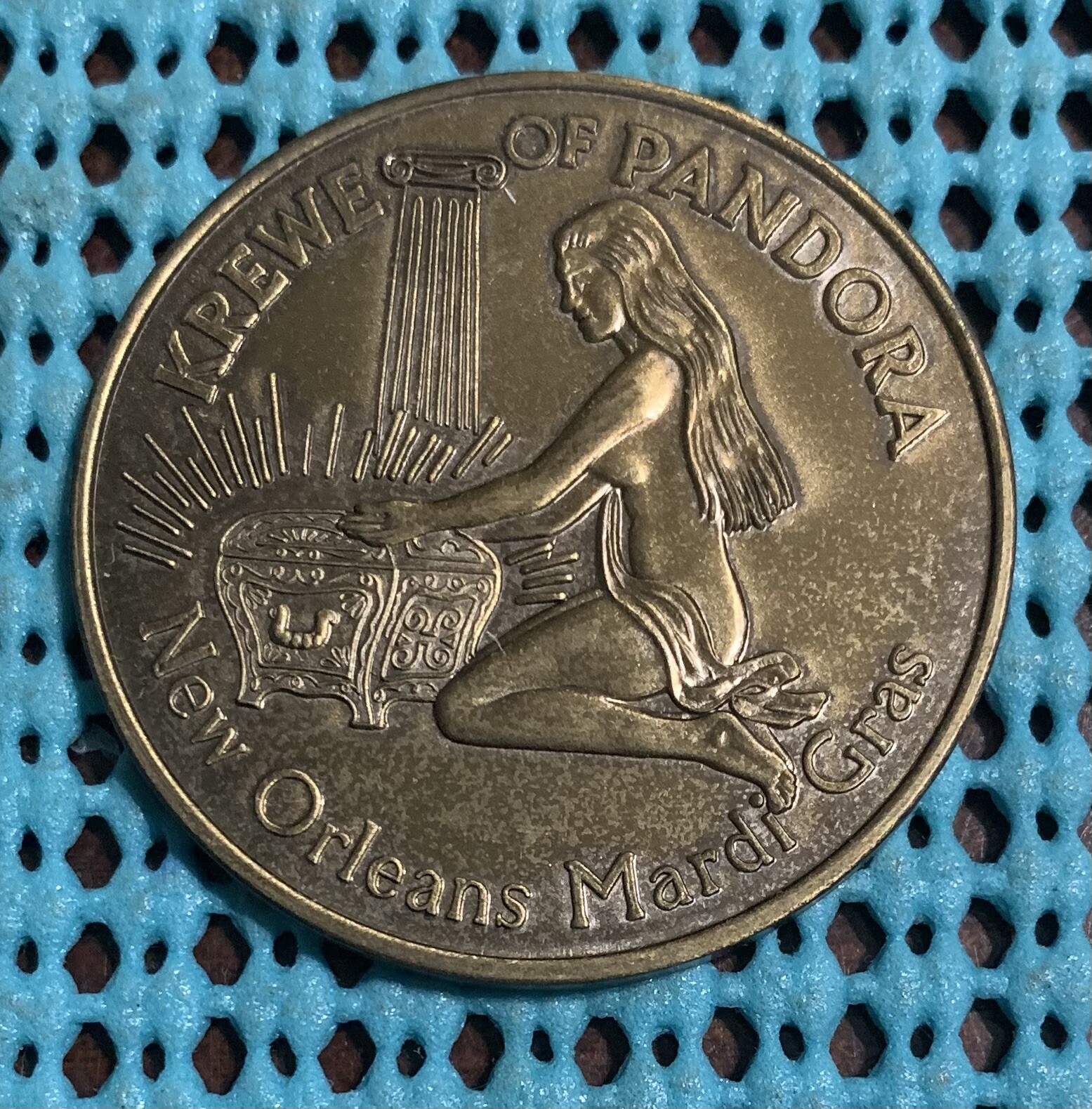 1968 Krewe of PANDORA  antique bronze Mardi Gras Doubloon - 1st Year