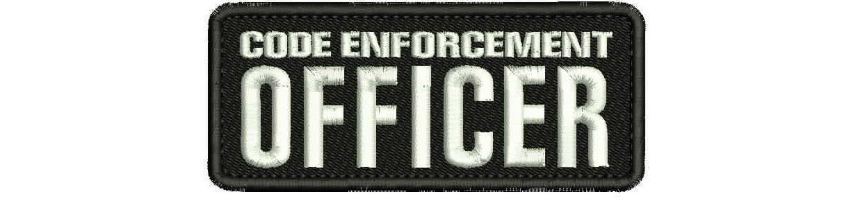 CODE E OFFICER  Embroidery Patch 2X5  HOOK ON BACK BLK/WHITE