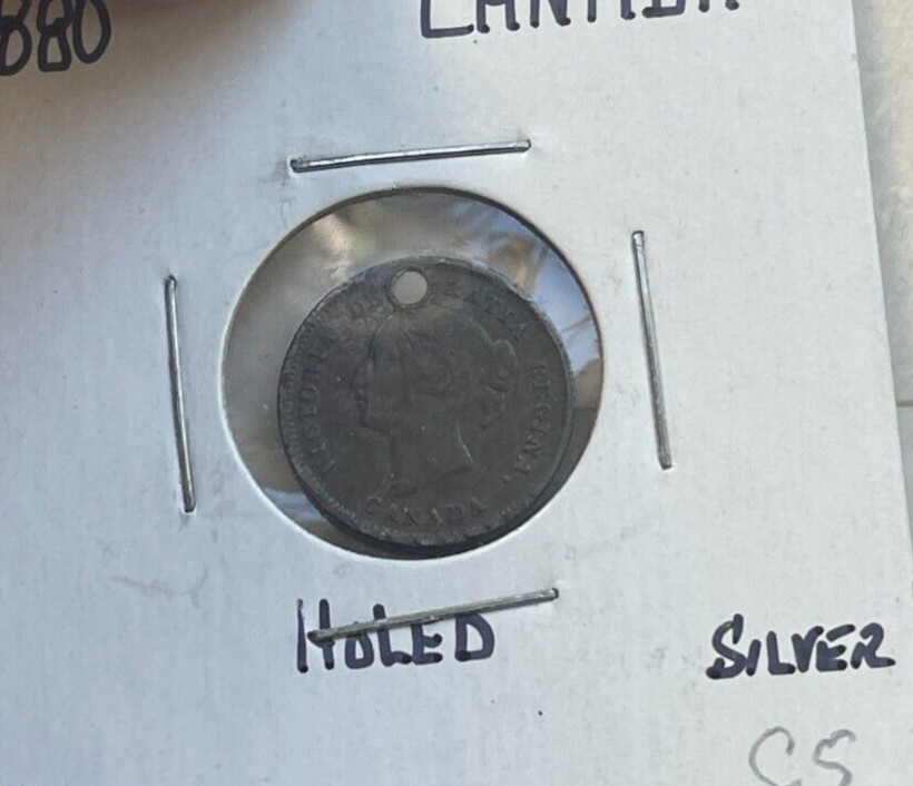 1880 Canada 5 Cents - Silver - Holed